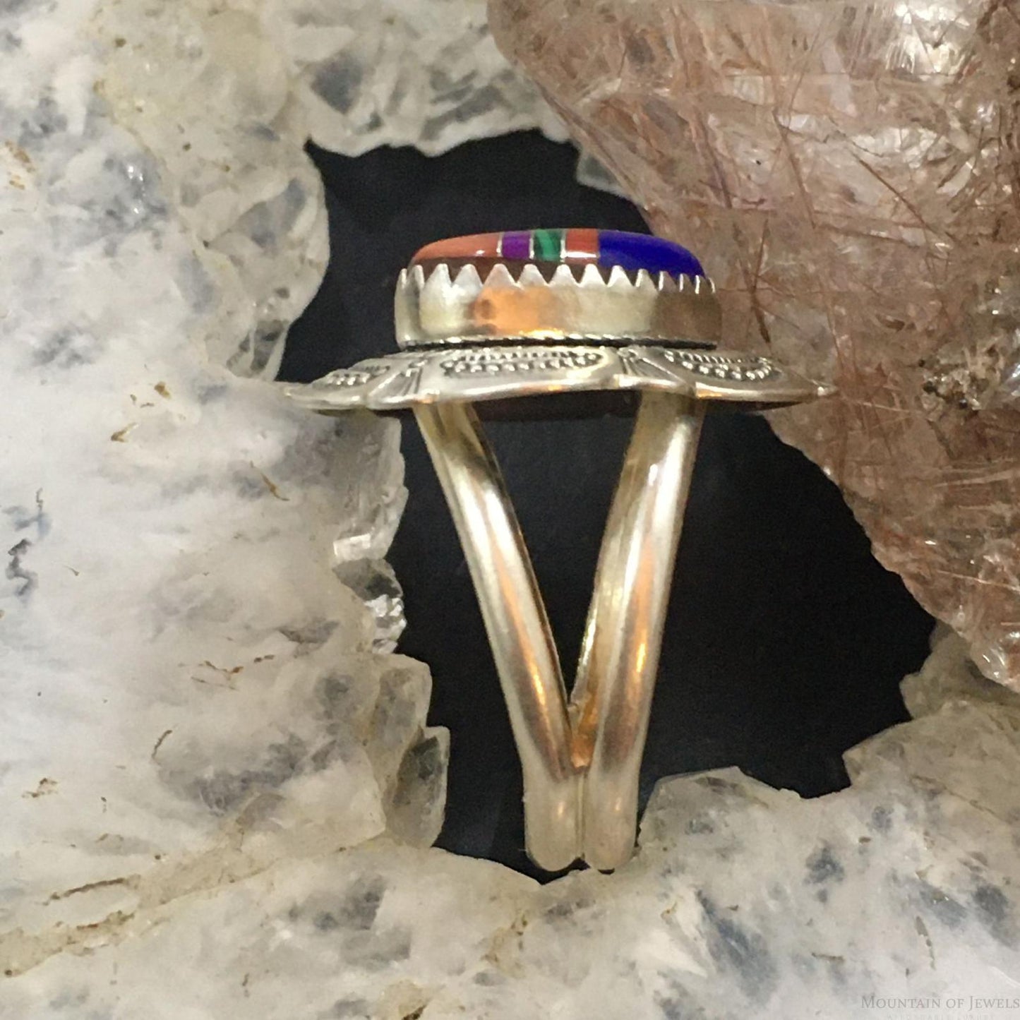 Carolyn Pollack Southwestern Style Sterling Silver Multi-gemstone Zuni Style Inlay Heart Ring For Women