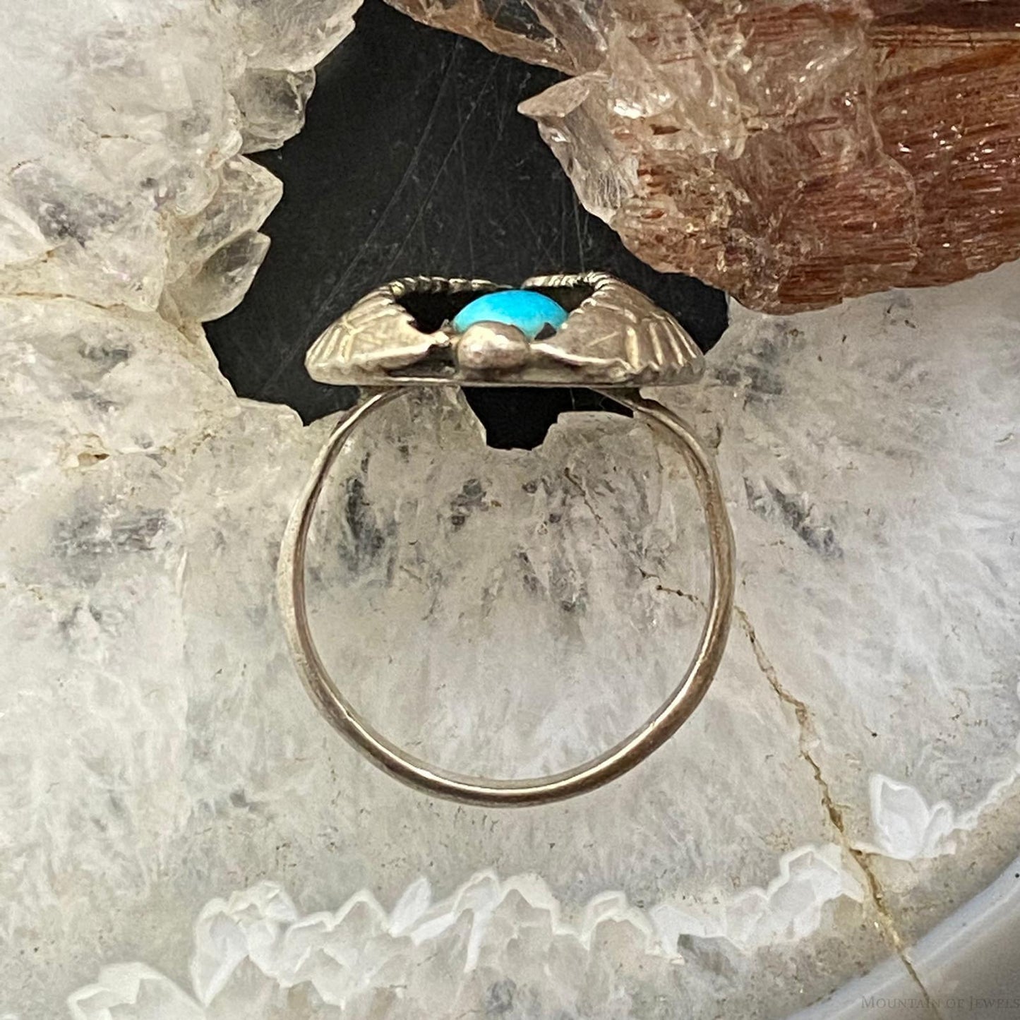 Vintage Native American Silver Turquoise Shadow Box Ring Size 8.75 For Women