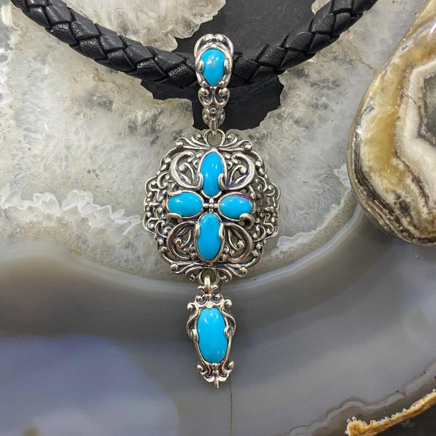 Carolyn Pollack Southwestern Style Sterling Silver Turquoise Filigree Pendant