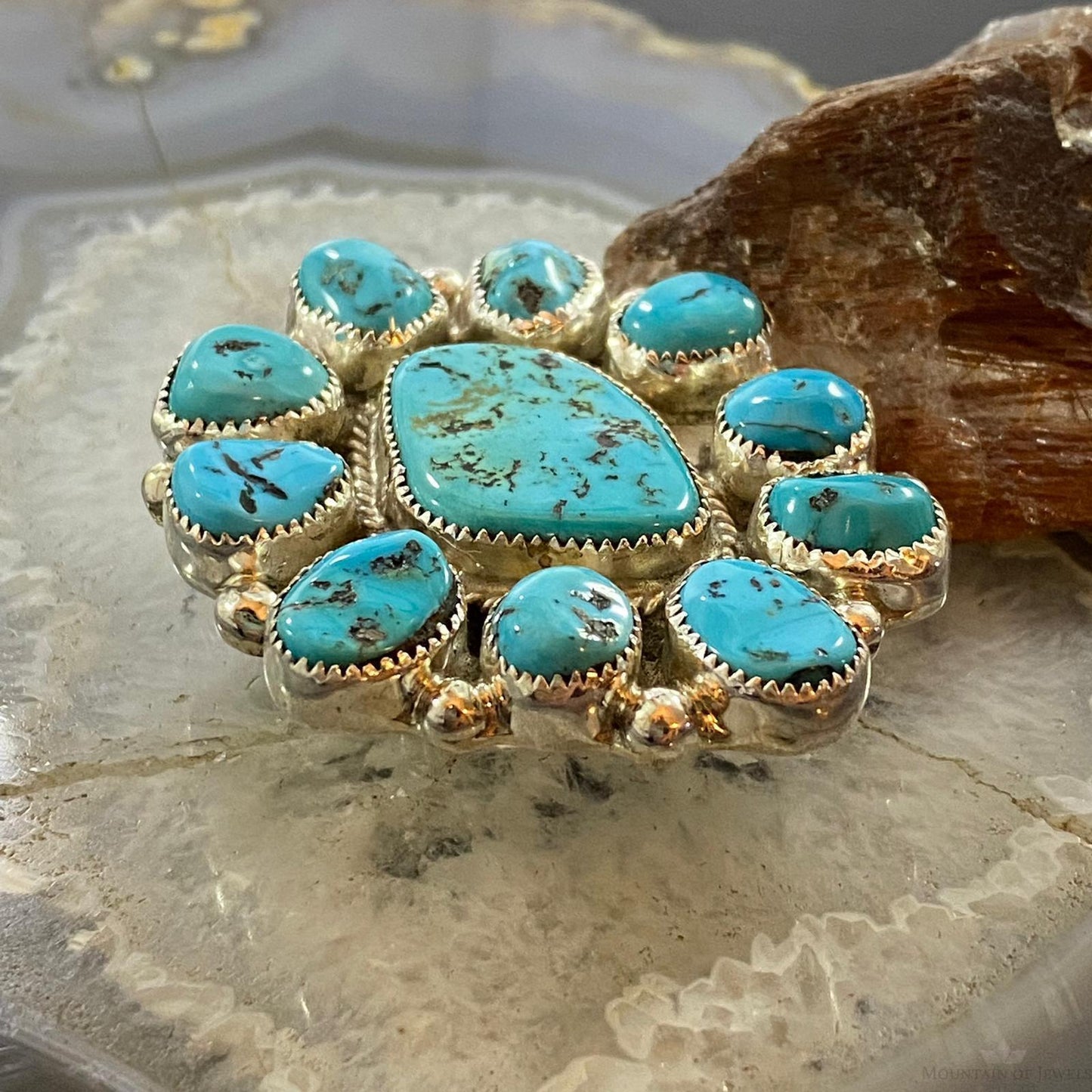 Silver Ray Sterling Silver Kingman Turquoise Cluster Flower Ring Sz 8 For Women