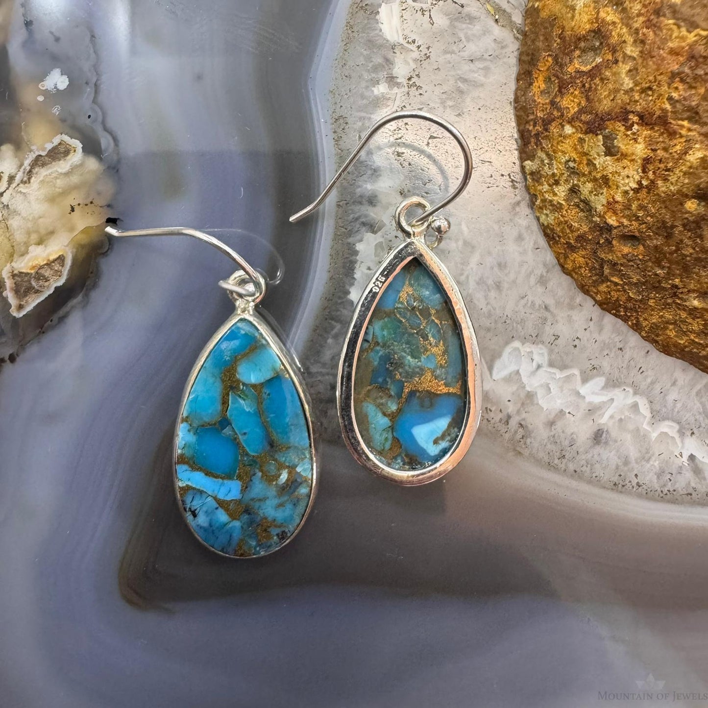 Sterling Silver Southwestern Style Teardrop Cooper Turquoise Dangle Earrings For Women