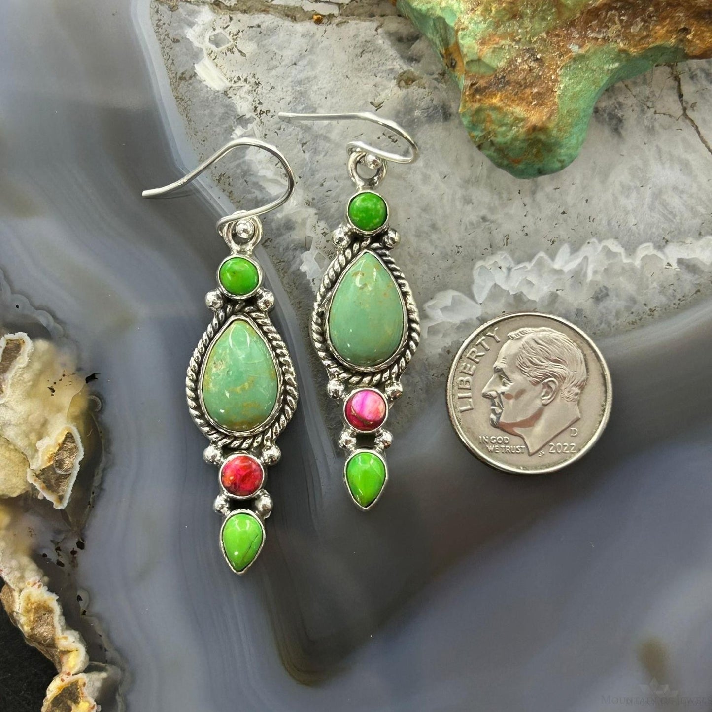 Sterling Silver Southwestern Style Multistone Dangle Earrings For Women #3