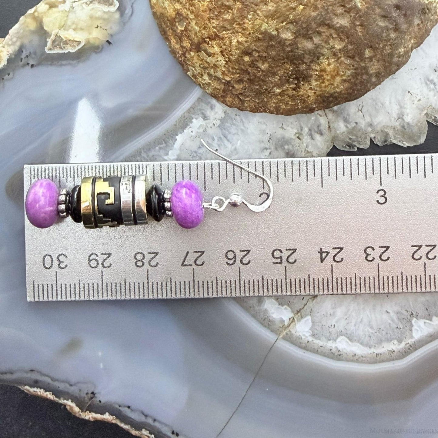 Tommy & Rosita Singer Sterling Silver Charoite & Onyx Beads Dangle EarringsFor Women