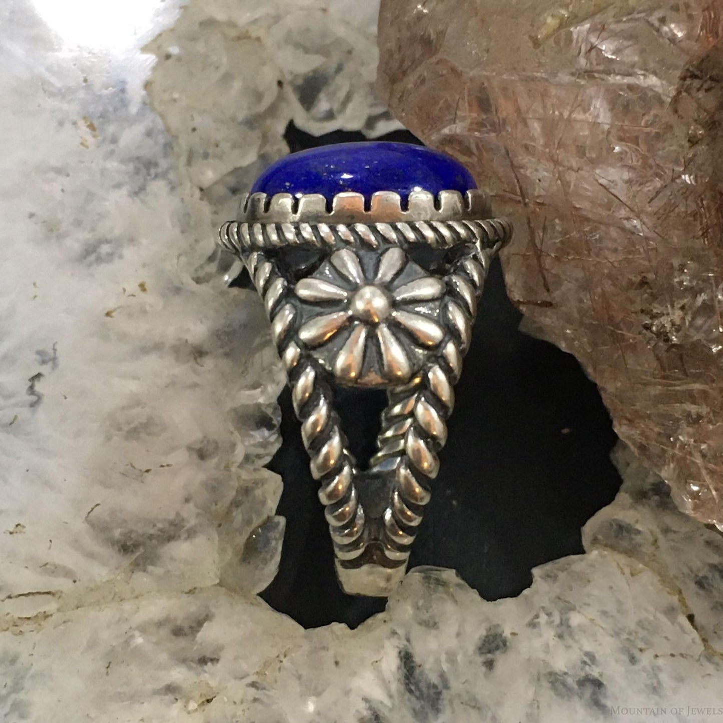 Carolyn Pollack Vintage Southwestern Style Sterling Oval Lapis Lazuli Decorated Ring For Women
