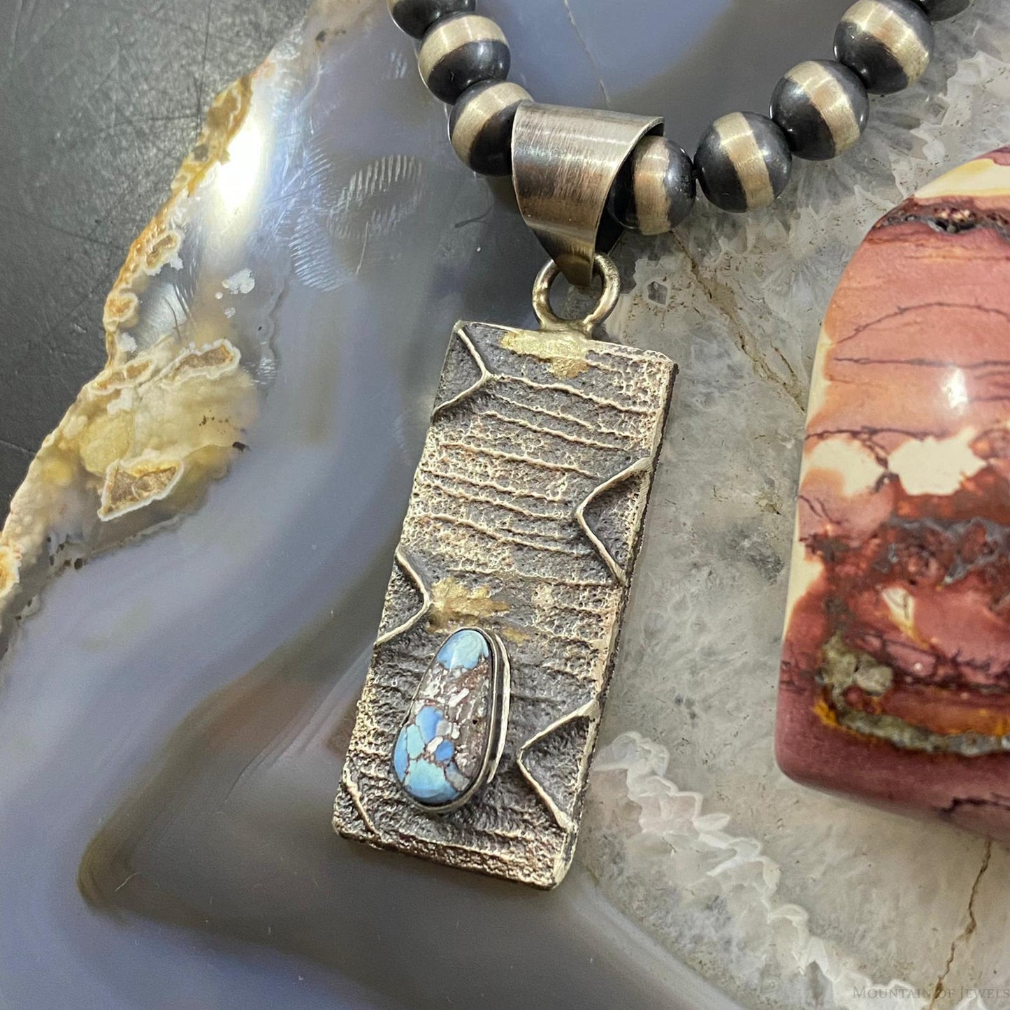 Wilson Dawes Sterling Silver Teardrop Golden Hill Turquoise Rectangle Tufa Cast Unisex Pendant