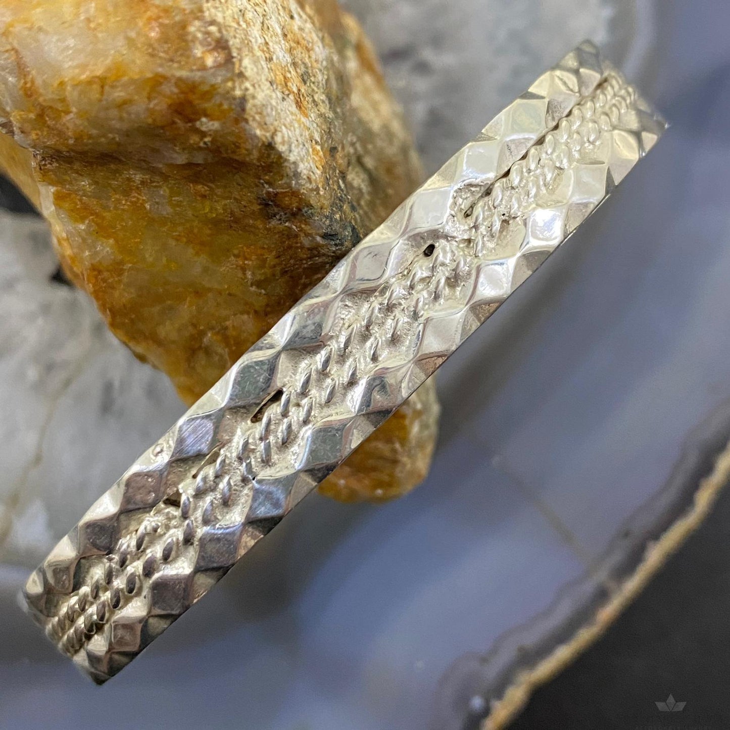 Vintage Native American Sterling Silver Decorated Stackable Bracelet For Women