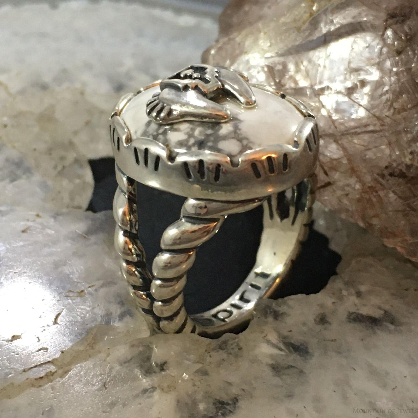 Carolyn Pollack Southwestern Style Sterling Silver Oval Howlite w/Spirit Horse Ring For Women