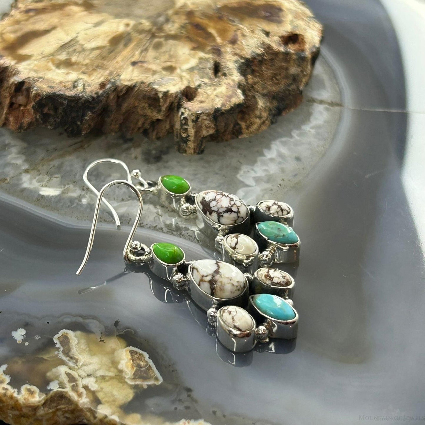 Sterling Silver Southwestern Style Multistone Dangle Earrings For Women