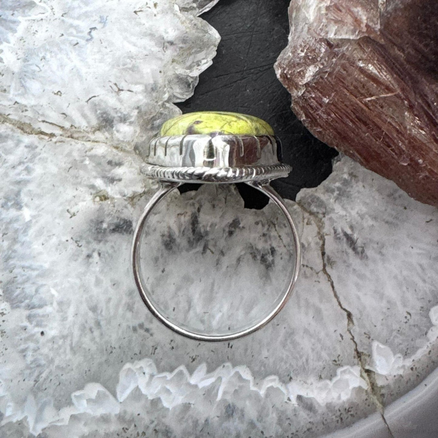 Sterling Silver Southwestern Style Teardrop Atlantisite Decorated Ring Size 9 For Women