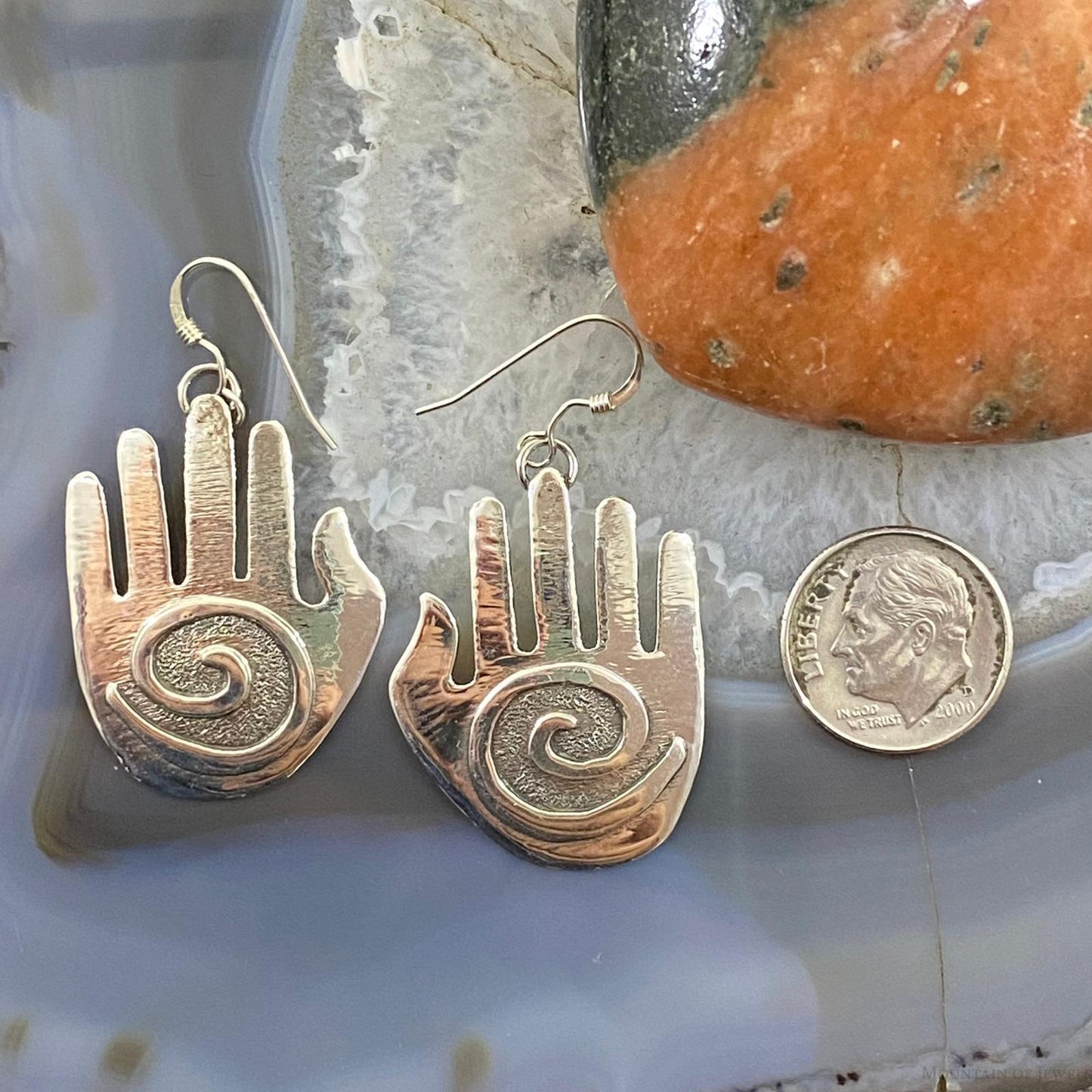 Brad Panteah Native American Sterling Silver Hand Dangle Earrings For Women