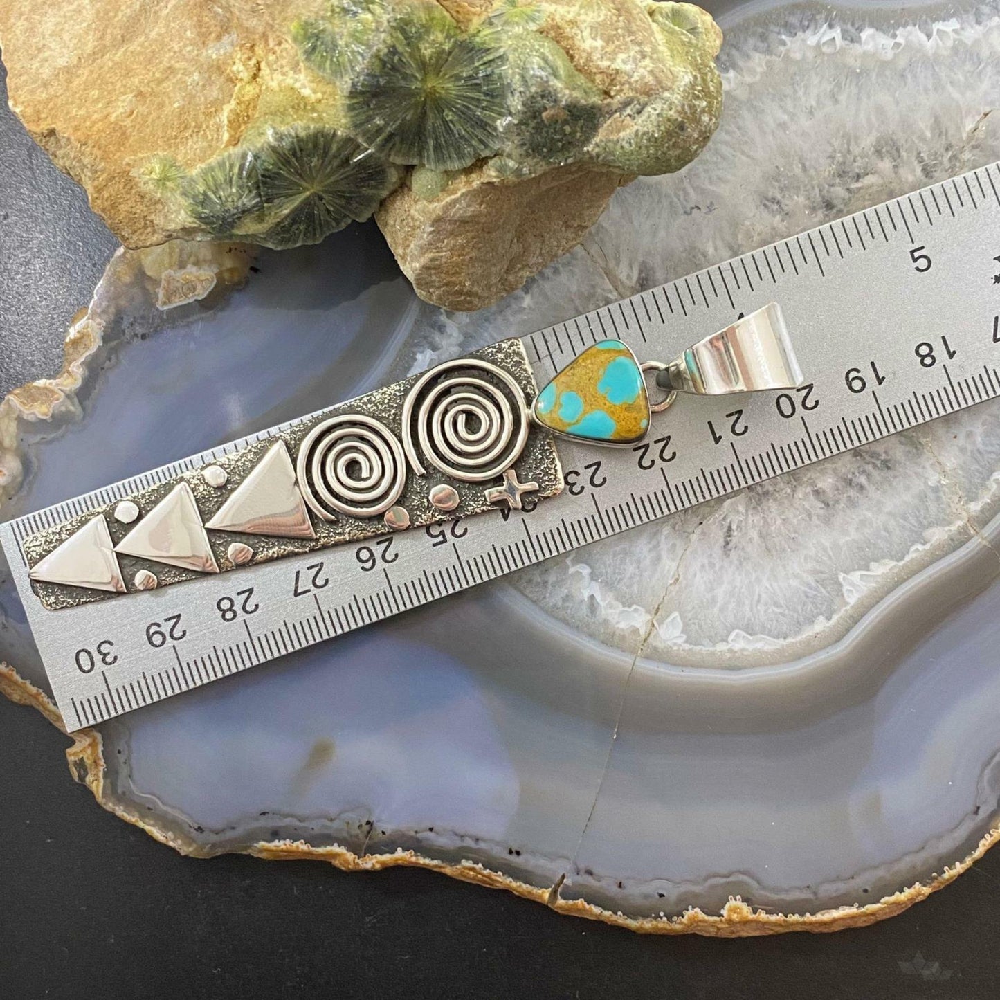 Alex Sanchez Sterling Silver Turquoise Petroglyph Long Pendant For Men