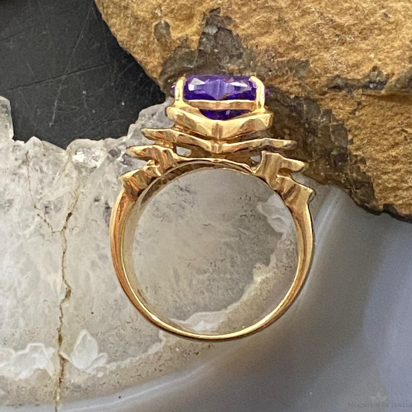 Vintage 10K Yellow Gold Heart Shape Amethyst Ring Size 6.5 For Women