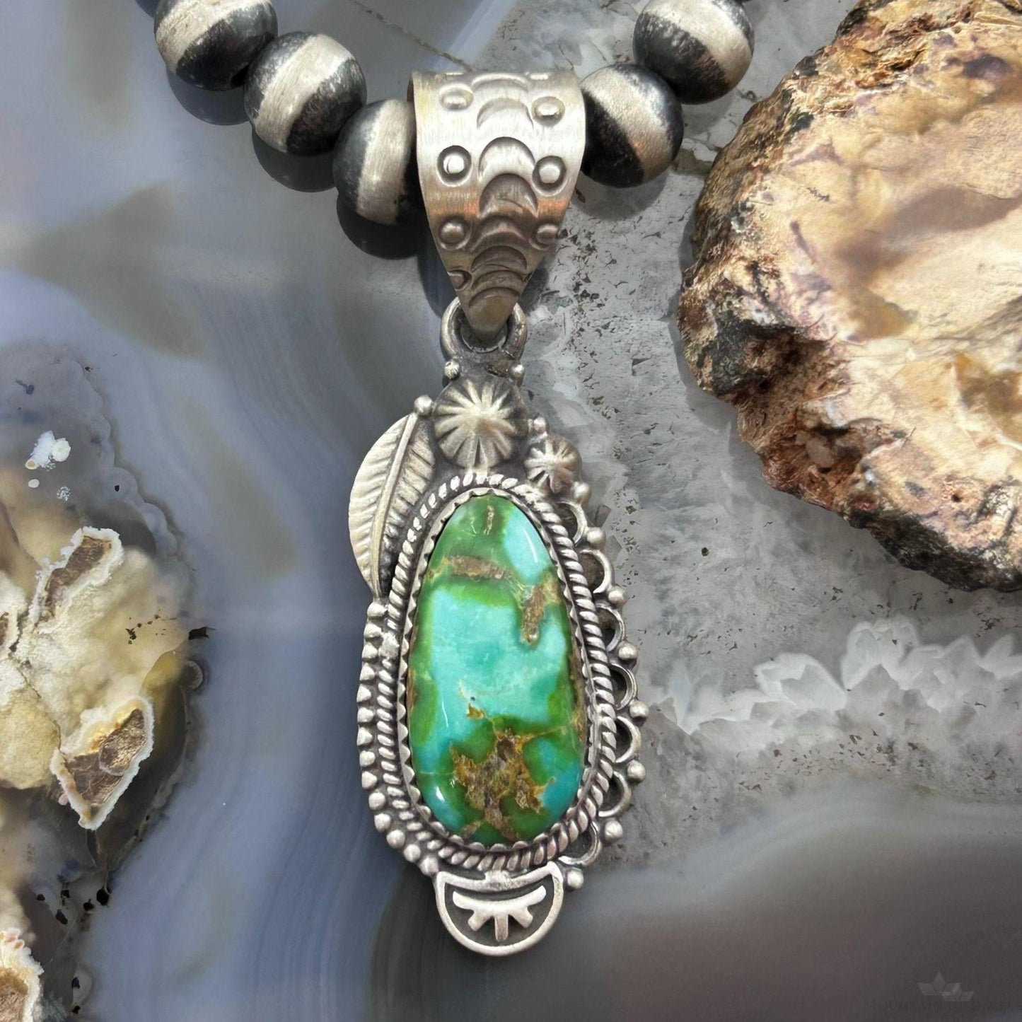 Sterling Silver Southwestern Style Sonora Gold Turquoise Decorated Pendant For Women #1