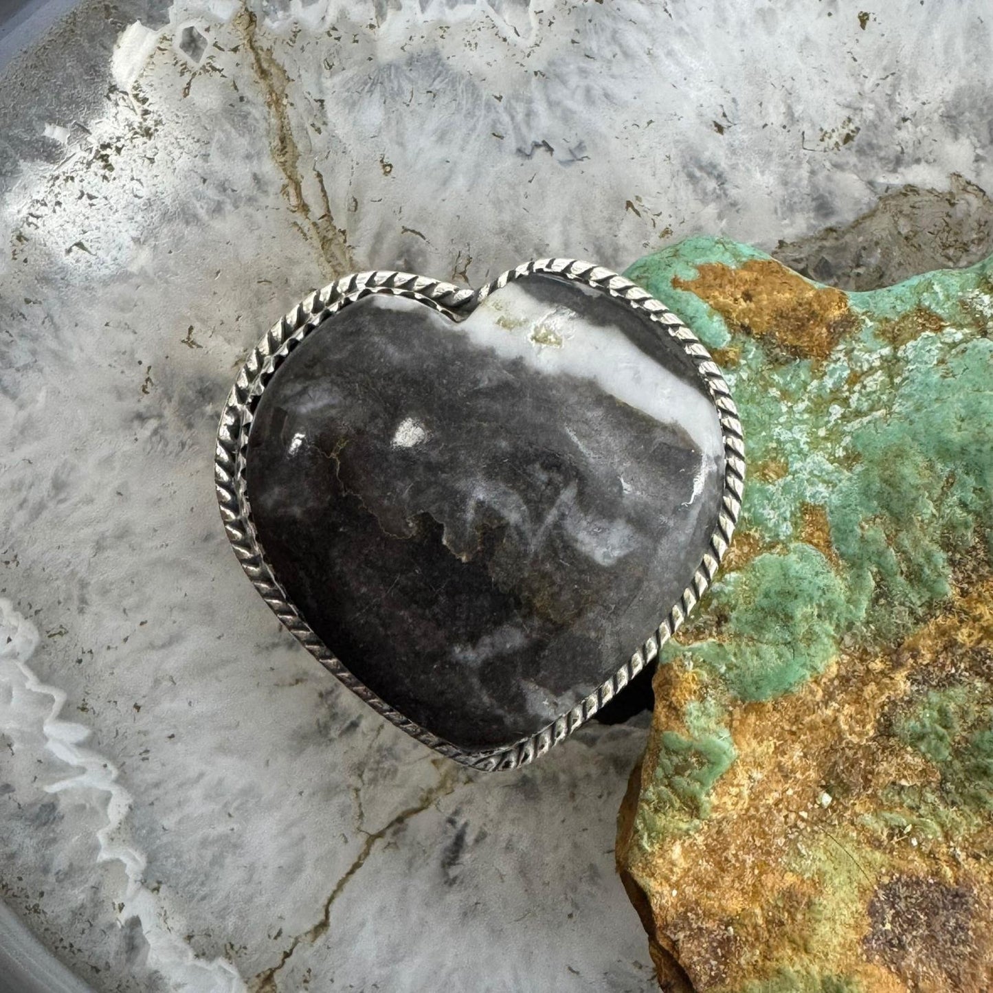 Sterling Silver Southwestern Style White Buffalo Heart Ring Size 6 For Women