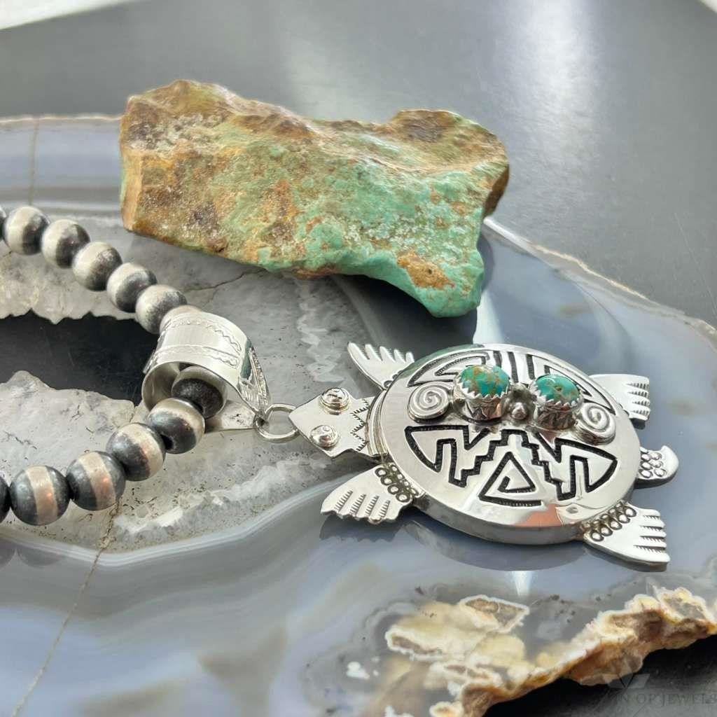Alonzo Mariano Sterling Silver Overlay Turtle & 2 Turquoise Unisex Pendant #1