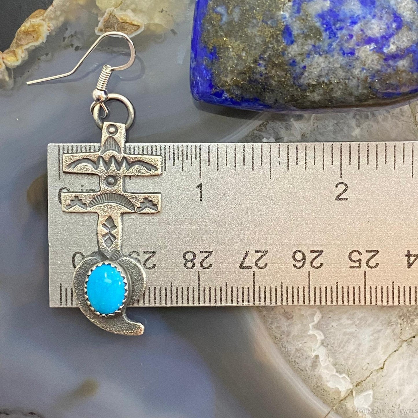 Kevin Billah Native American Sterling Silver Turquoise Cross & Heart Dangle Earrings For Women