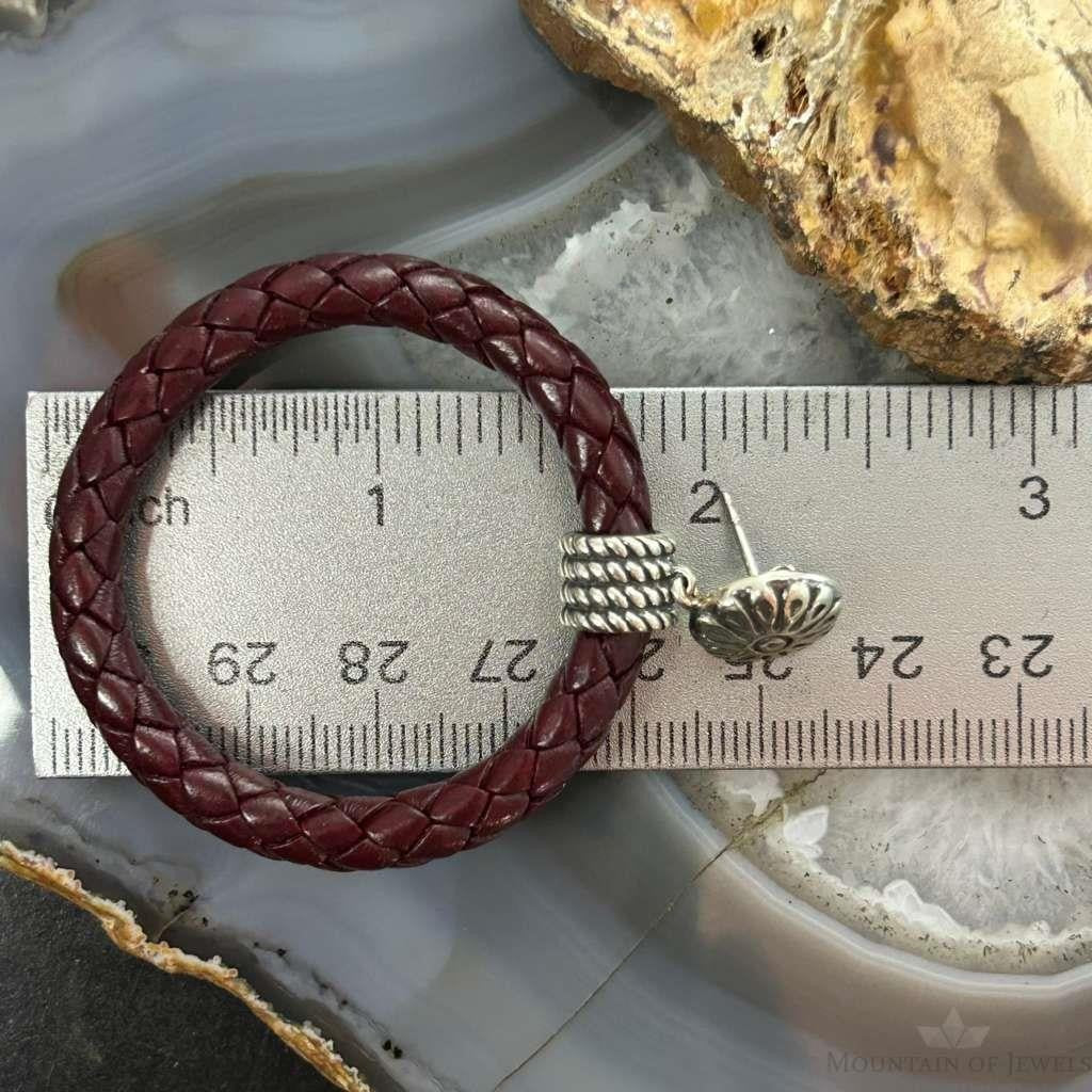 Carolyn Pollack Sterling Silver Maroon Braided Leather Hoop Earrings For Women