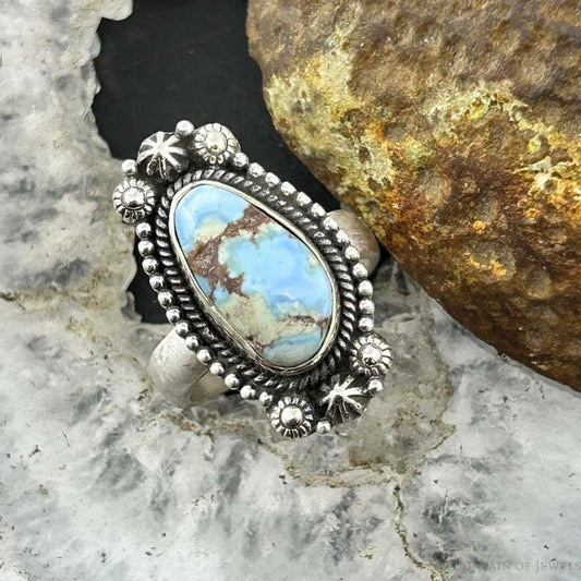Sterling Silver Southwestern Style Golden Hill Turquoise Adjustable Ring For Women #10