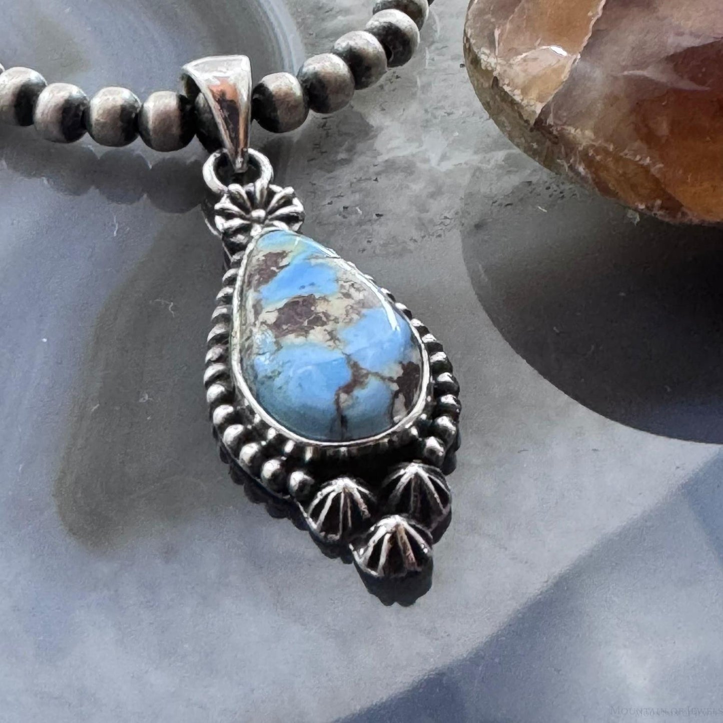Sterling Silver Southwestern Style Teardrop Golden Hill Turquoise Pendant For Women #1