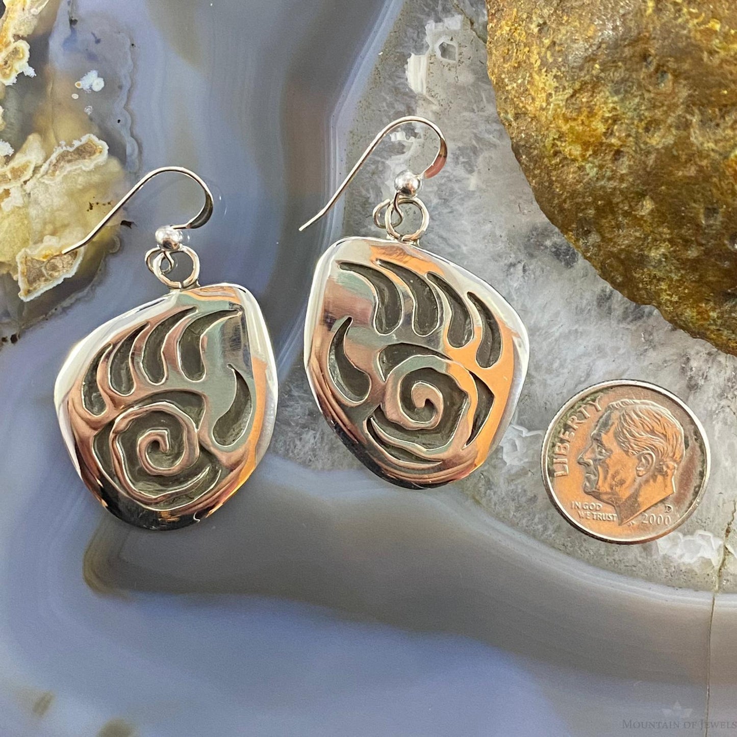 Brad Panteah Sterling Silver Overlay Bear Claw w/Circle of Life Dangle Earrings