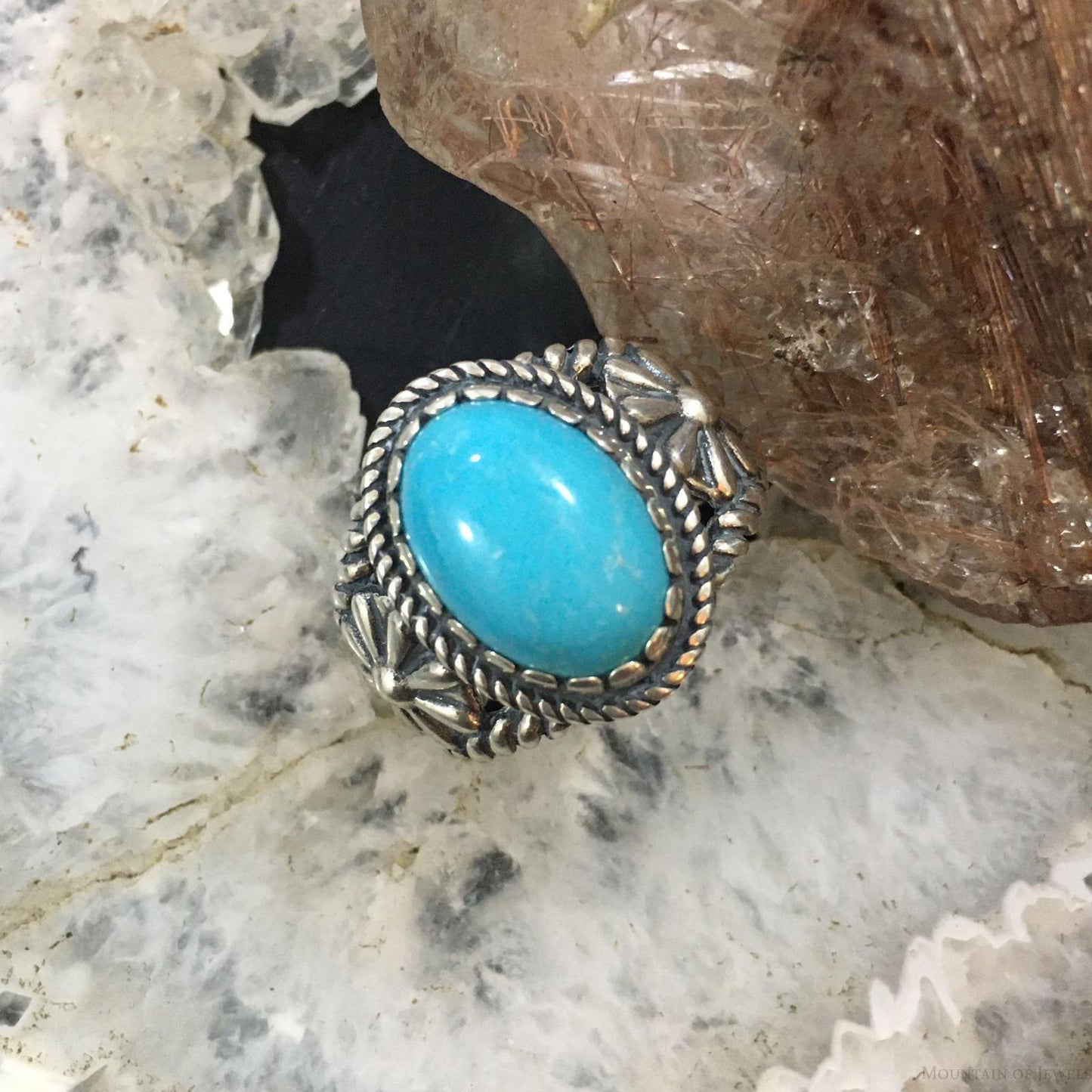 Carolyn Pollack Vintage Southwestern Style Sterling Silver Oval Turquoise Decorated Ring For Women