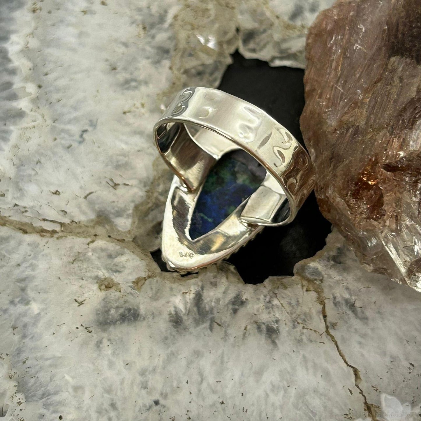 Sterling Silver Southwestern Style Teardrop Azurite Ring Size 10.5 For Women