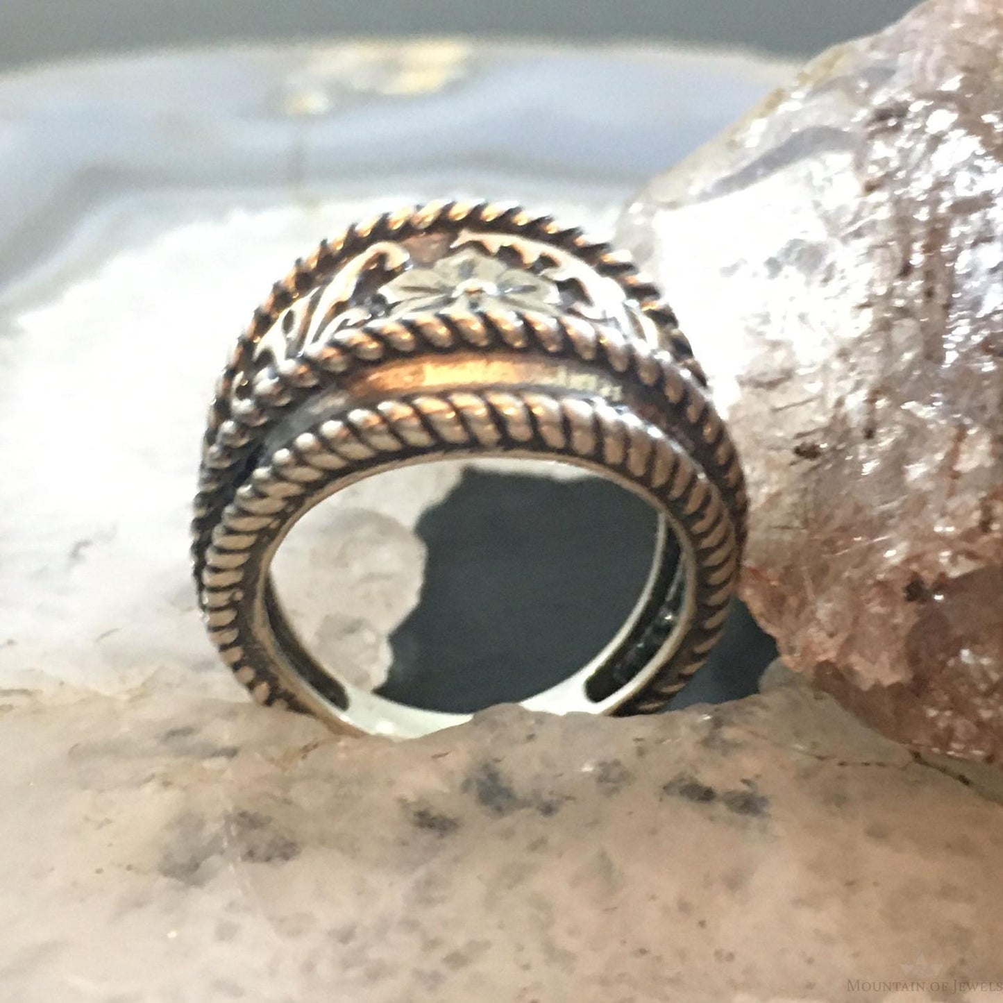 Carolyn Pollack Southwestern Style Sterling Silver Wide Decorated Ring For Women