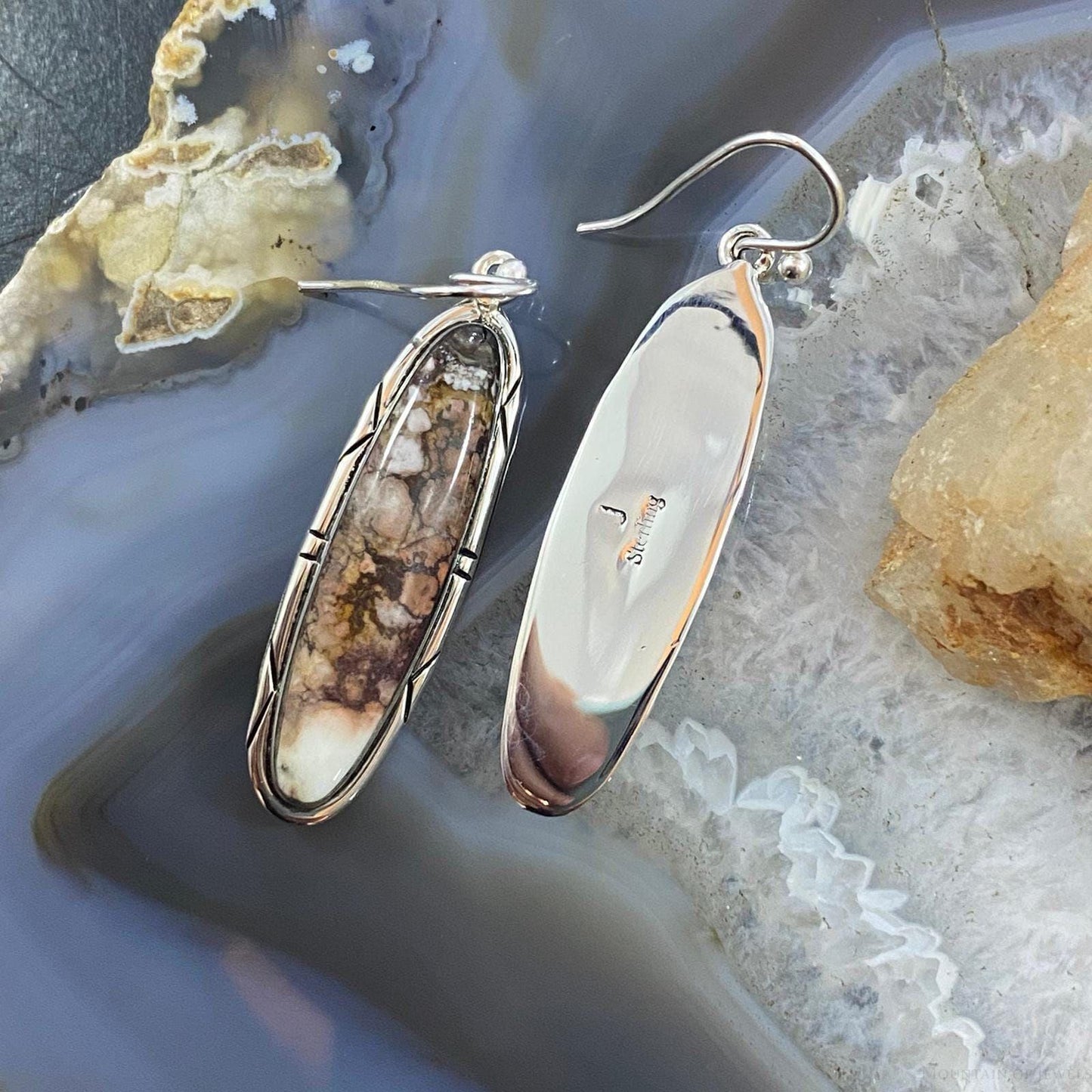 Native American Sterling Silver Marquise Wild Horse Dangle Earrings For Women