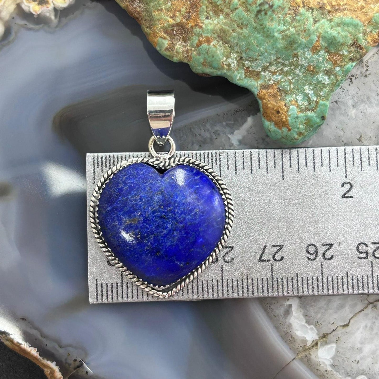 Sterling Silver Southwestern Style Lapis Lazuli Heart Pendant For Women #1