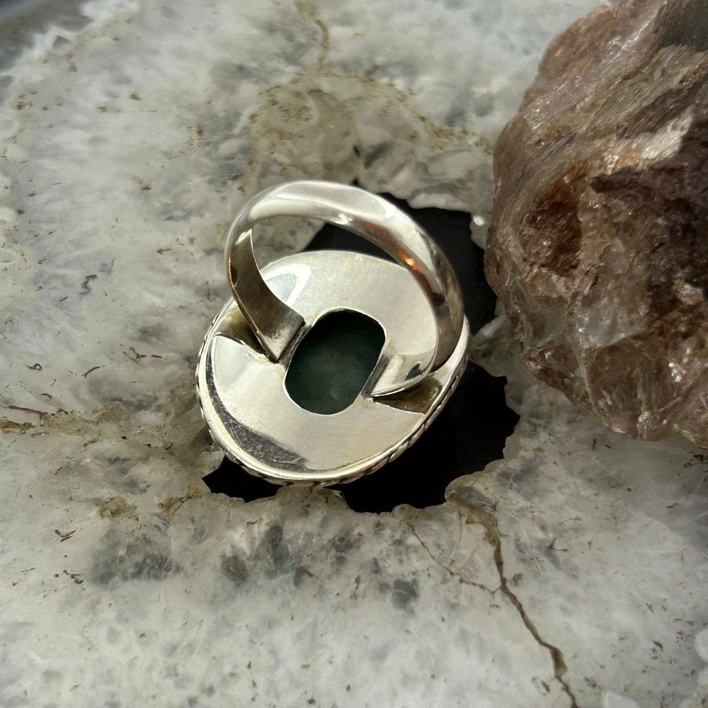 Sterling Silver Southwestern Style Oval Amazonite Decorated Ring Size 7 For Women
