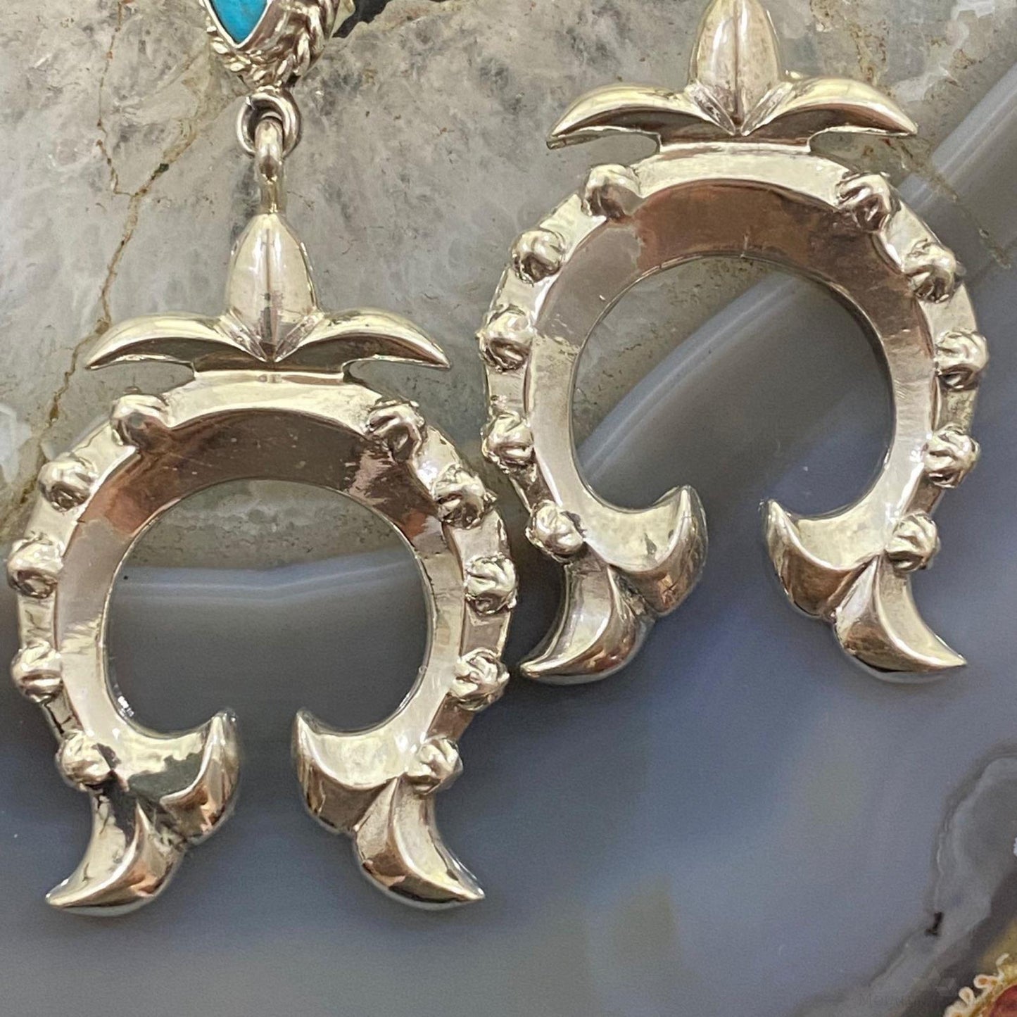 Native American Sterling Silver Turquoise Naja Drop Earrings For Women