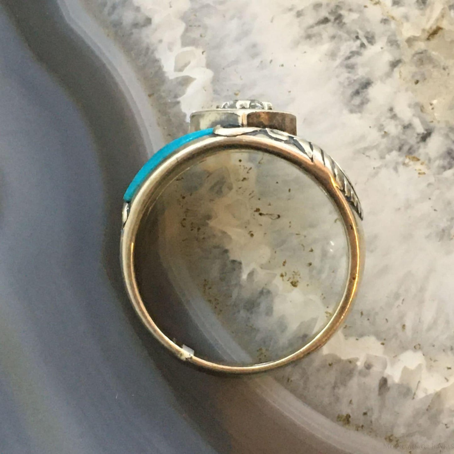 Carolyn Pollack Southwestern Style Sterling Silver Turquoise & White Topaz Decorated Ring