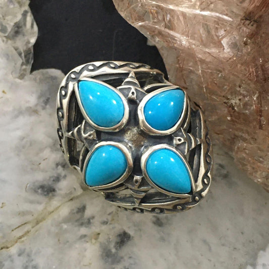 Carolyn Pollack Sterling Silver 4 Sleeping Beauty Turquoise Decorated Cluster For Women