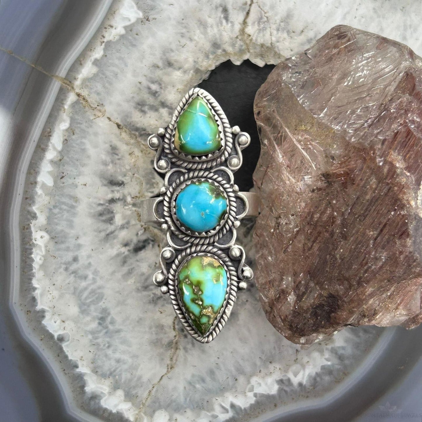 Sterling Silver Southwestern Style Sonora Gold Turquoise Adjustable Ring For Women #2