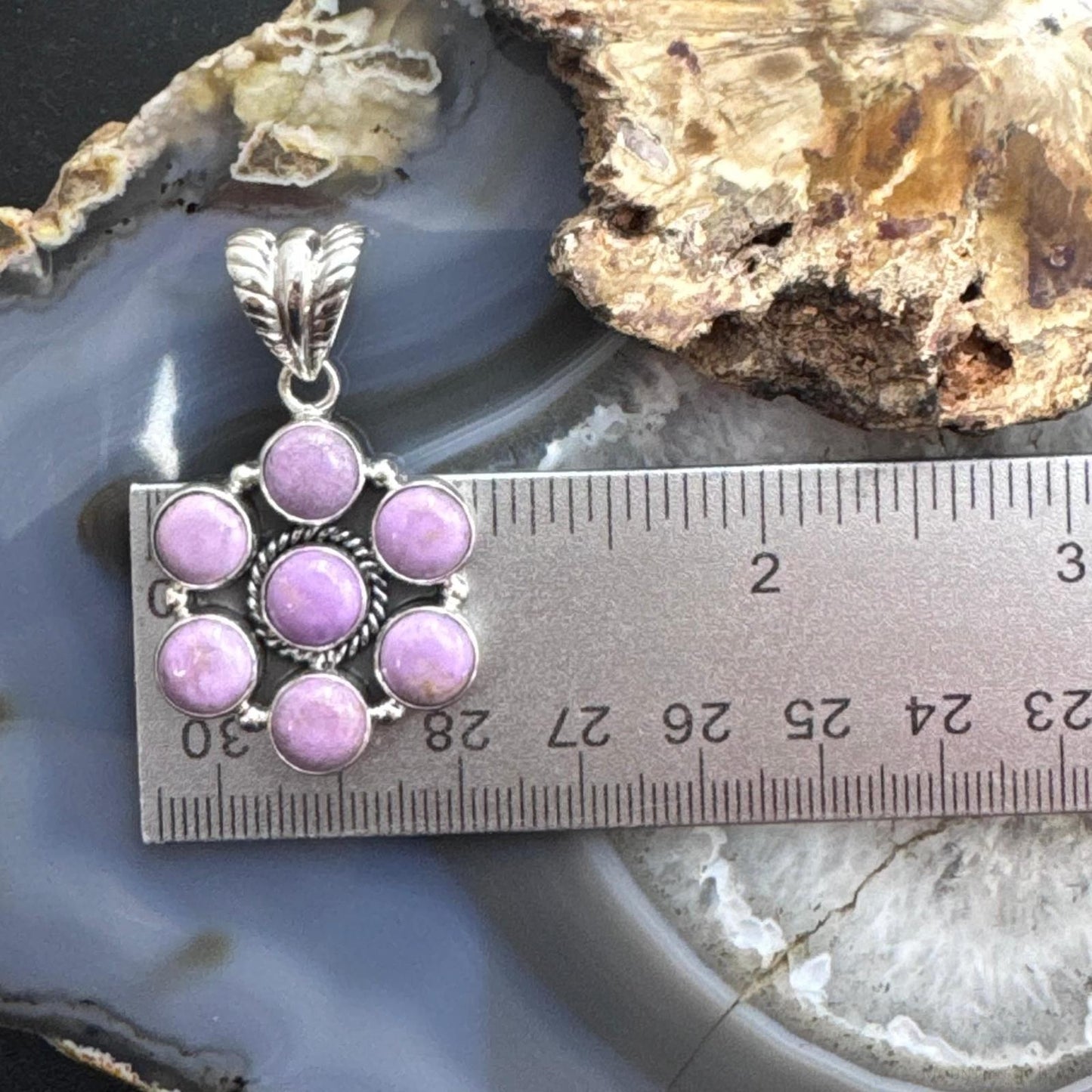 Native American Sterling Silver Phosphosiderite Decorated Cluster Pendant For Women