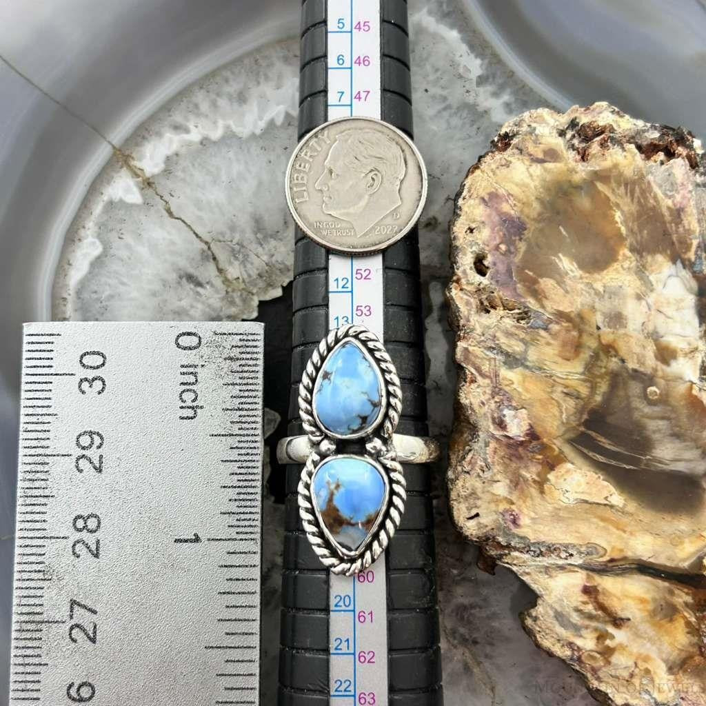 Sterling Silver Southwestern Style Teardrop Double Golden Hill Turquoise Ring Size 8 For Women
