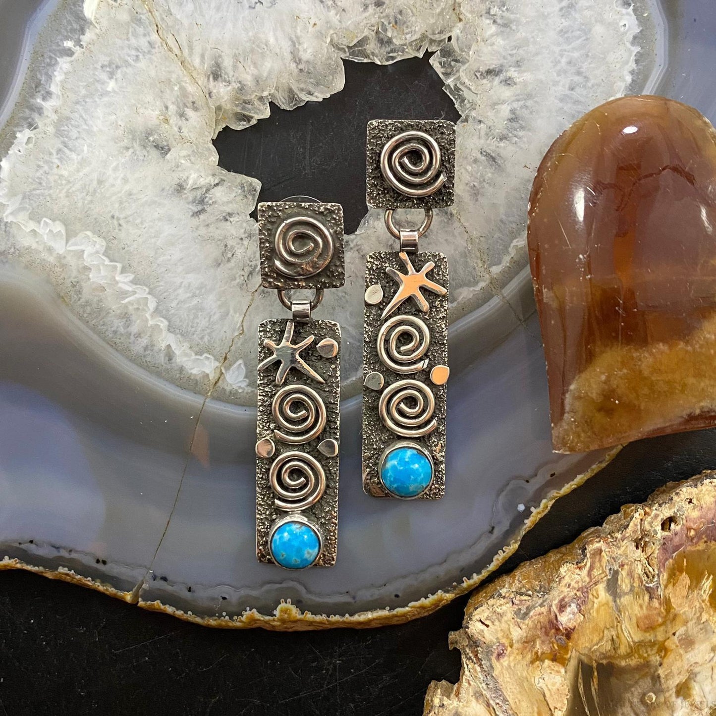 Alex Sanchez Sterling Silver Turquoise Petroglyph Post Earrings For Women #1