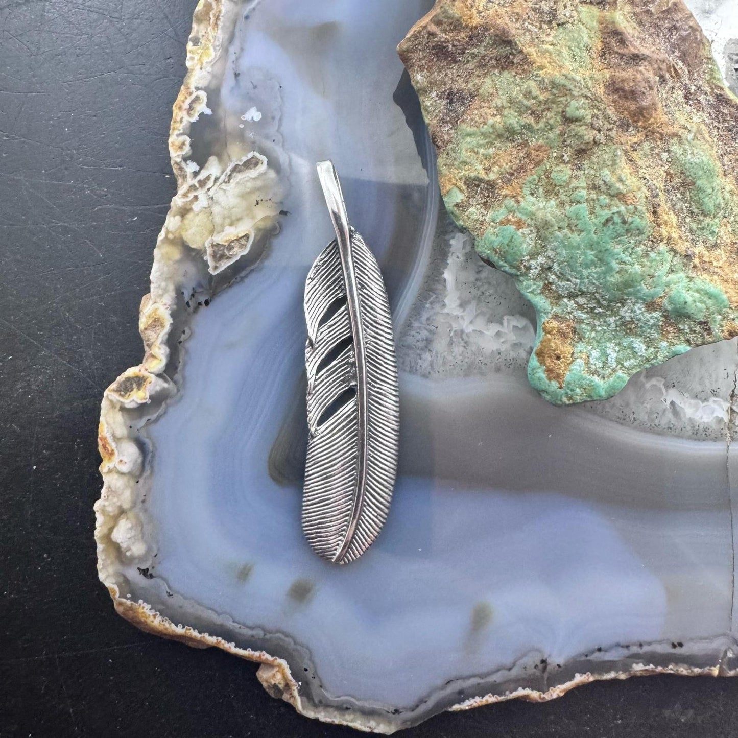 Sterling Silver Southwestern Style Curved Feather Unisex Pendant