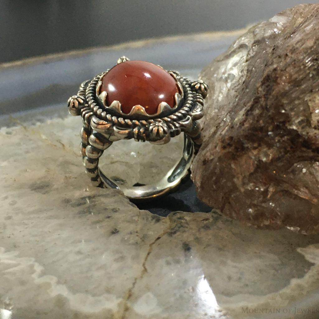 Carolyn Pollack Vintage Sterling Silver Oval Red Jasper Decorated Ring For Women