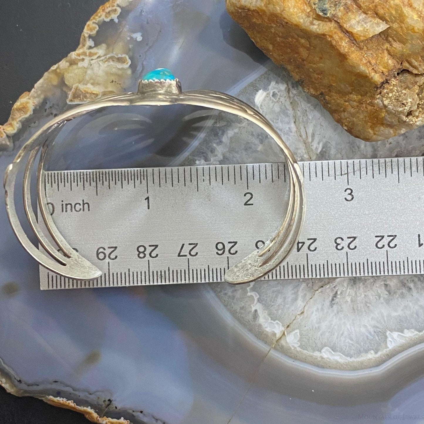 Vintage Native American Sterling Silver Turquoise Sand Cast Bracelet For Women