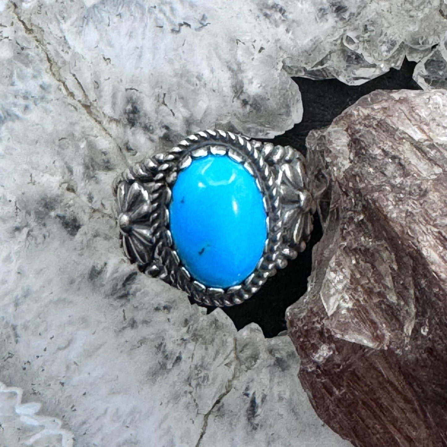 Carolyn Pollack Vintage Sterling Silver Oval Blue Turquoise Ring For Women