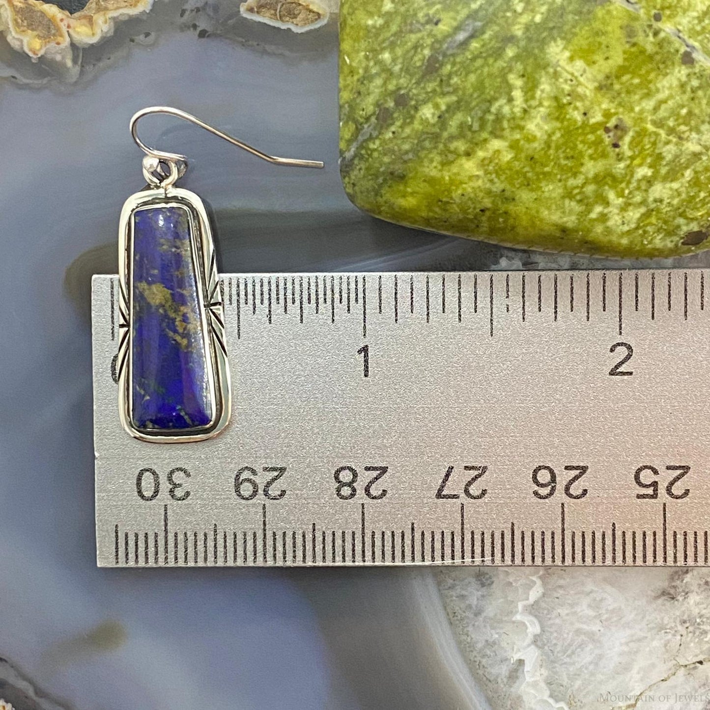 Native American Sterling Trapezoid Azurite Malachite Dangle Earrings For Women