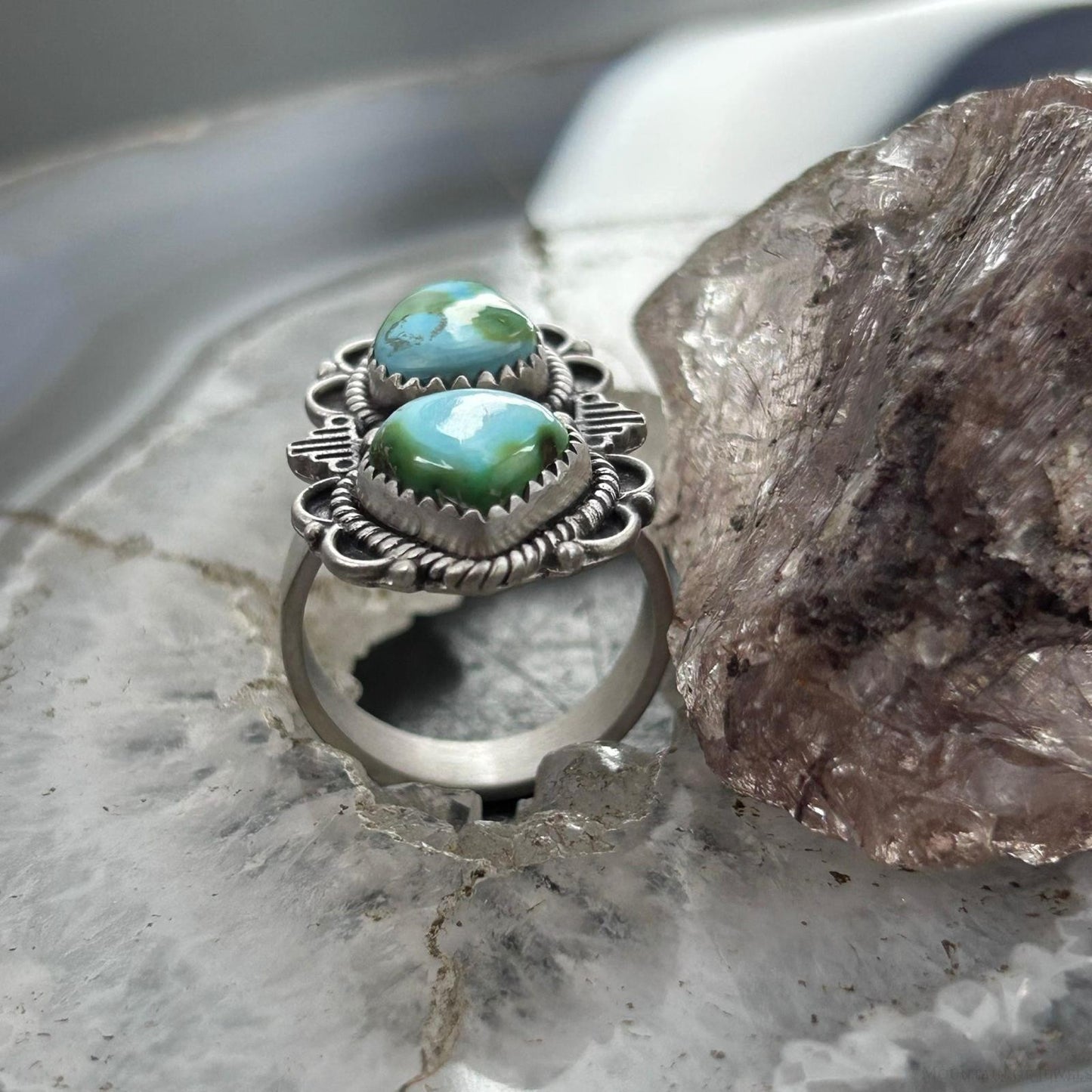 Sterling Silver Southwestern Style 2 Sonora Gold Turquoise Adjustable Ring For Women #7