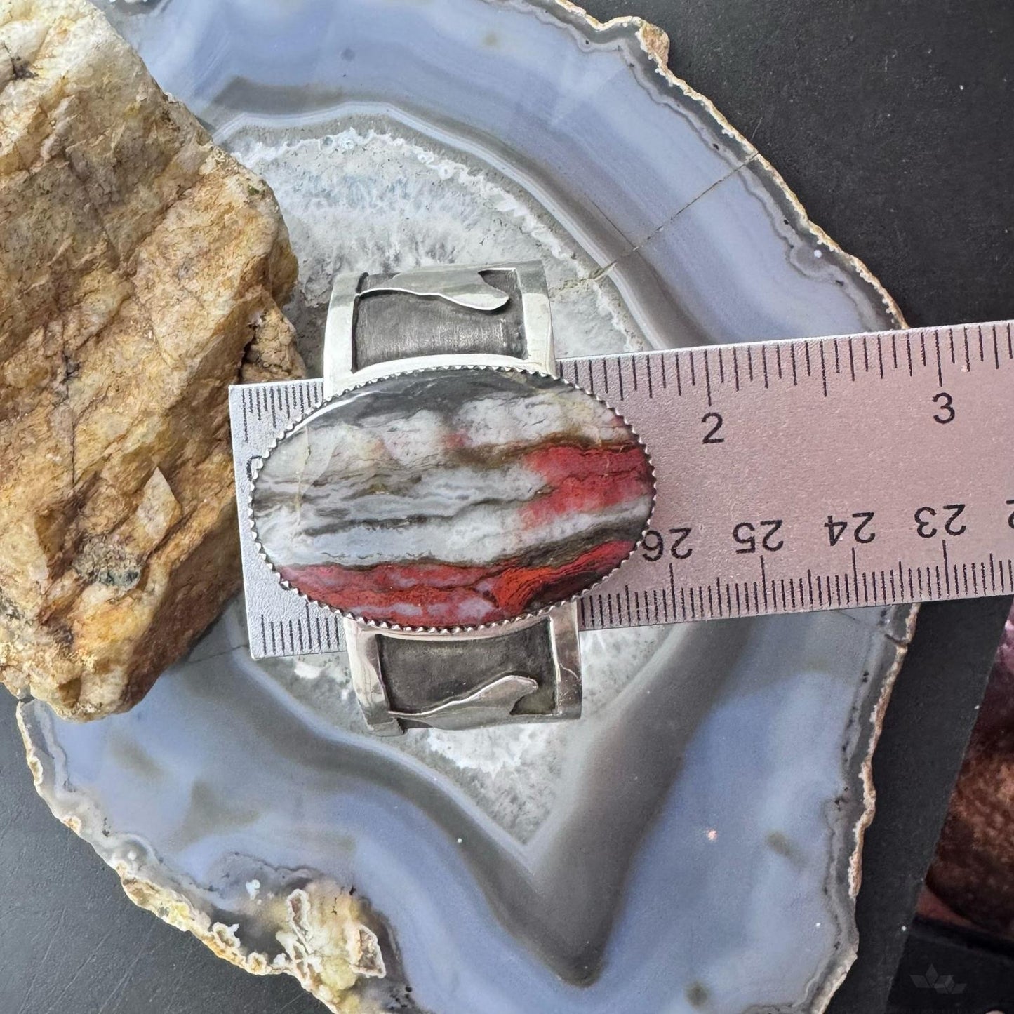 Frank Chavez Native American Sterling Silver Oval Red Jasper Bracelet For Women