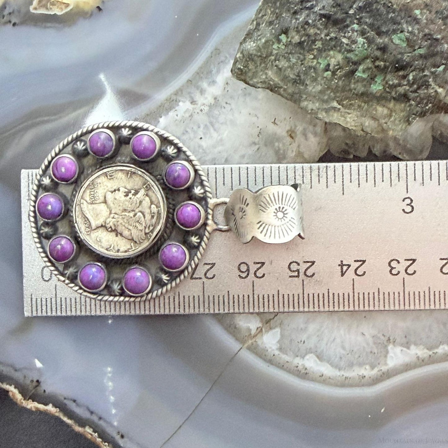 Genuine 1943 90% Silver Mercury Dime Coin w/Purple Dahlia Unisex Decorated Pendant