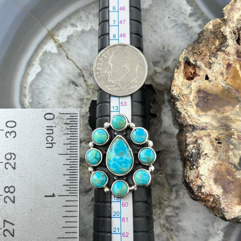 Sterling Silver Southwestern Style Mohave Turquoise Cluster Ring Size 8 For Women