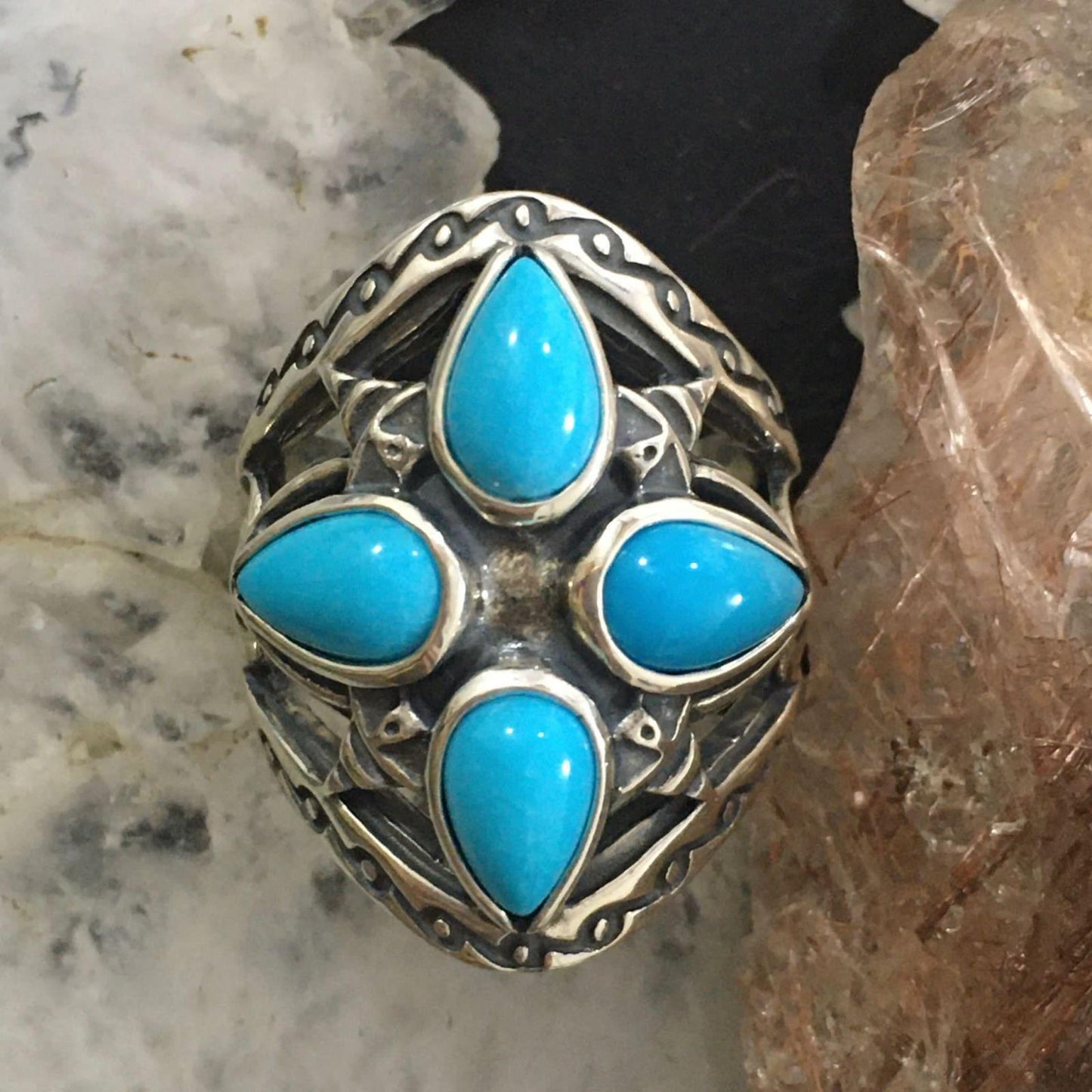 Carolyn Pollack Sterling Silver 4 Sleeping Beauty Turquoise Decorated Cluster For Women