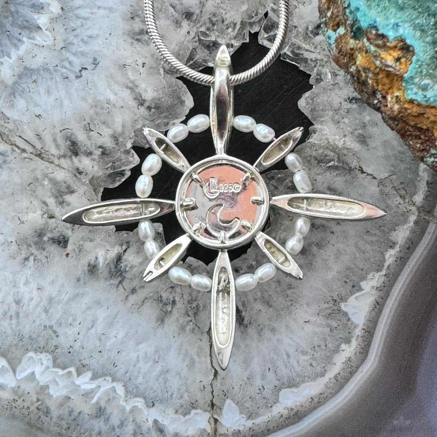 Carolyn Pollack Sterling Silver Round Moonstone & Pearl Pendant w/18" Necklace For Women