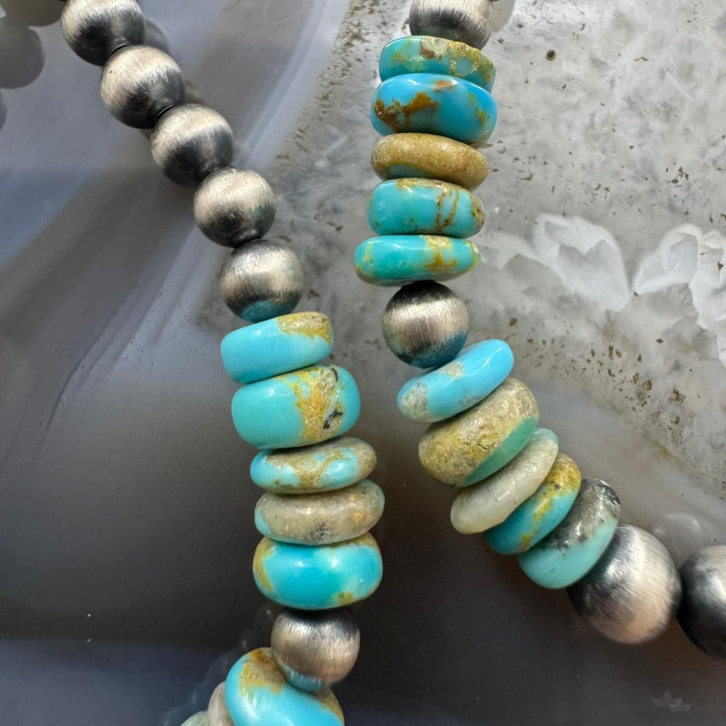 Sterling Silver 4mm Navajo Pearl Southwester Style & 6mm Turquoise Bead Hoop Earrings For Women