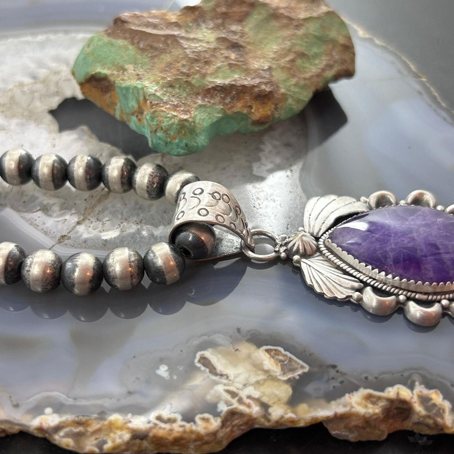 Sterling Silver Southwestern Style Teardrop Charoite Decorated Pendant For Women